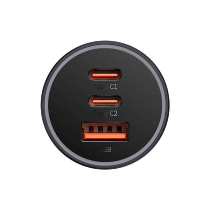 Caricabatterie Auto Baseus Golden Contactor Pro, 65W, 3A, 1 x USB-A - 2 x USB-C, Grigio C00035202841-00