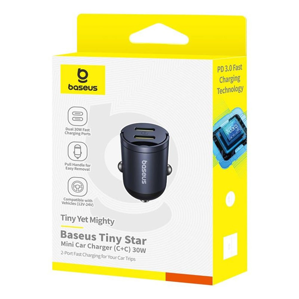 Caricabatterie Auto Baseus Tiny Star, 30W, 3A, 2 x USB-C, Nero C00035001121-03