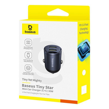 Caricabatterie Auto Baseus Tiny Star, 30W, 3A, 2 x USB-C, Nero C00035001121-03