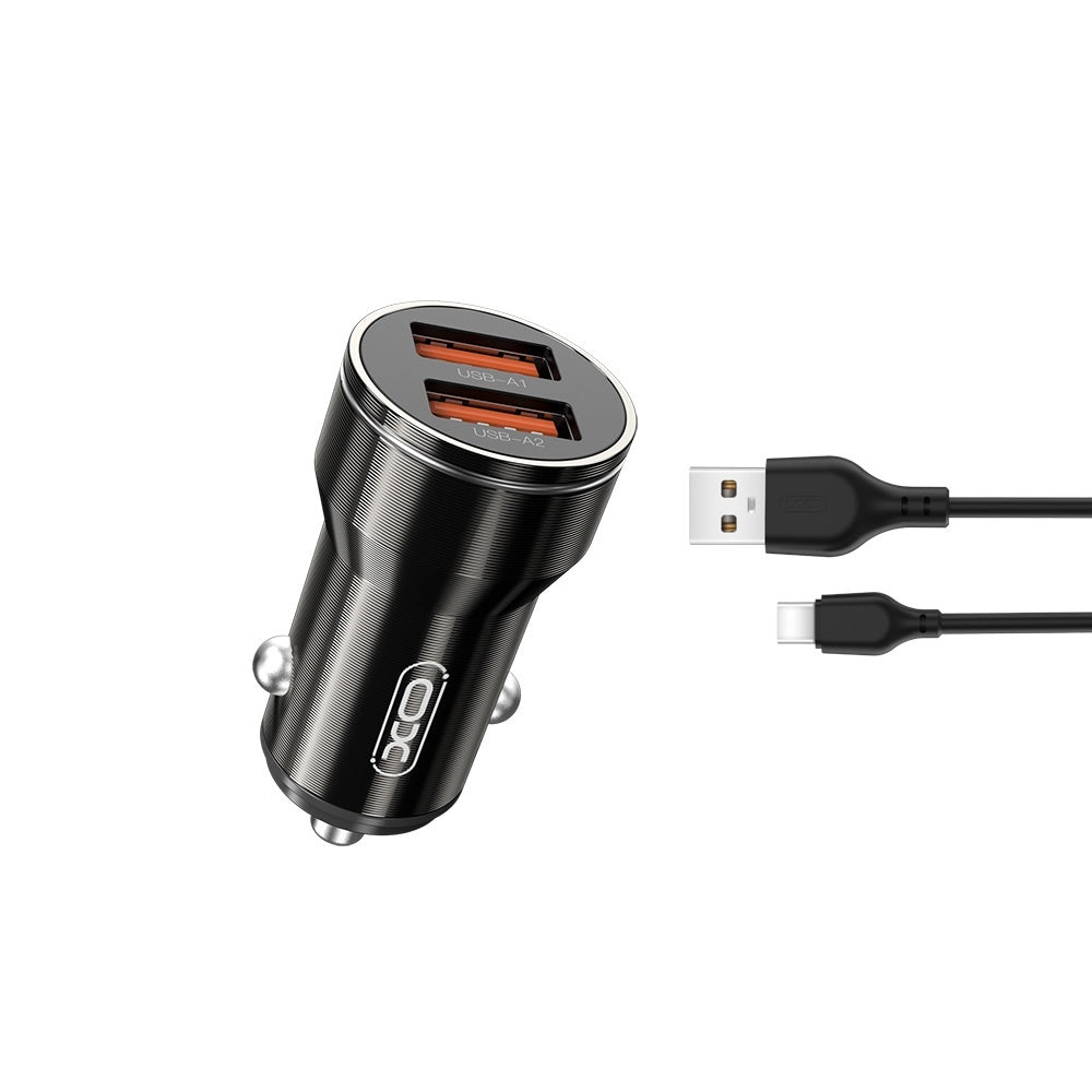 Caricabatterie Auto con Cavo USB-C XO Design CC48, 12W, 2.4A, 2 x USB-A, Grigio
