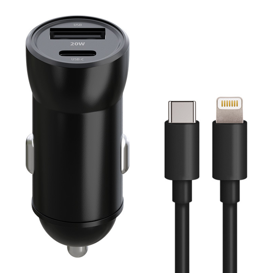 Caricabatterie Auto Con Cavo Lightning MaXlife MXCC-04, 20W, 3A, 1 x USB-A - 1 x USB-C, Nero
