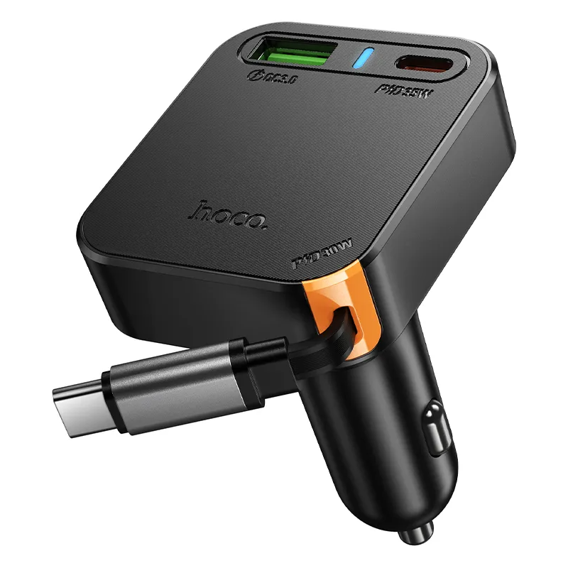 Caricabatterie Auto Con Cavo USB-C HOCO NZ18, 65W, 3A, 1 x USB-A - 1 x USB-C, Nero