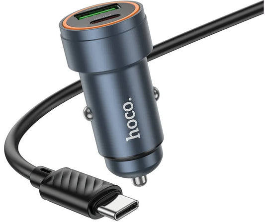 Caricabatterie Auto Con Cavo USB-C HOCO Z57A, 30W, 3A, 1 x USB-A - 1 x USB-C, Grigio