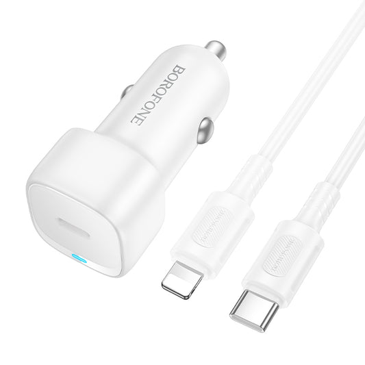 Caricabatterie Auto con Cavo Lightning Borofone BZ34B Cloud, 20W, 3A, 1 x USB-A - 1 x USB-C, Bianco