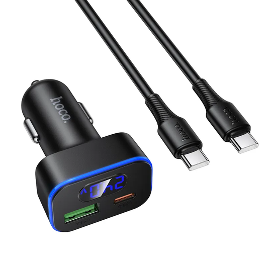 Caricabatterie Auto Con Cavo USB-C HOCO Z63B Display, 48W, 3A, 1 x USB-A - 1 x USB-C, Nero