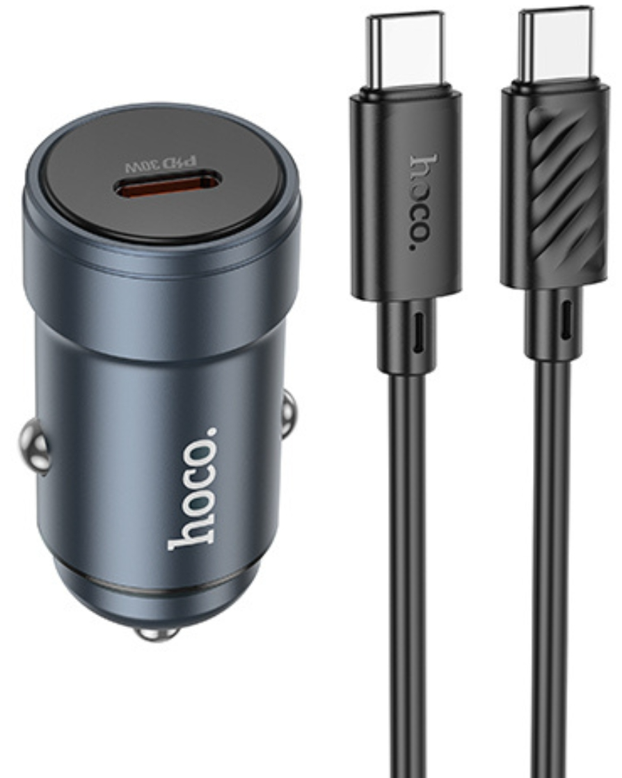 Caricatore Auto Con Cavo USB-C HOCO Z57, 30W, 3A, 1 x USB-C, Grigio