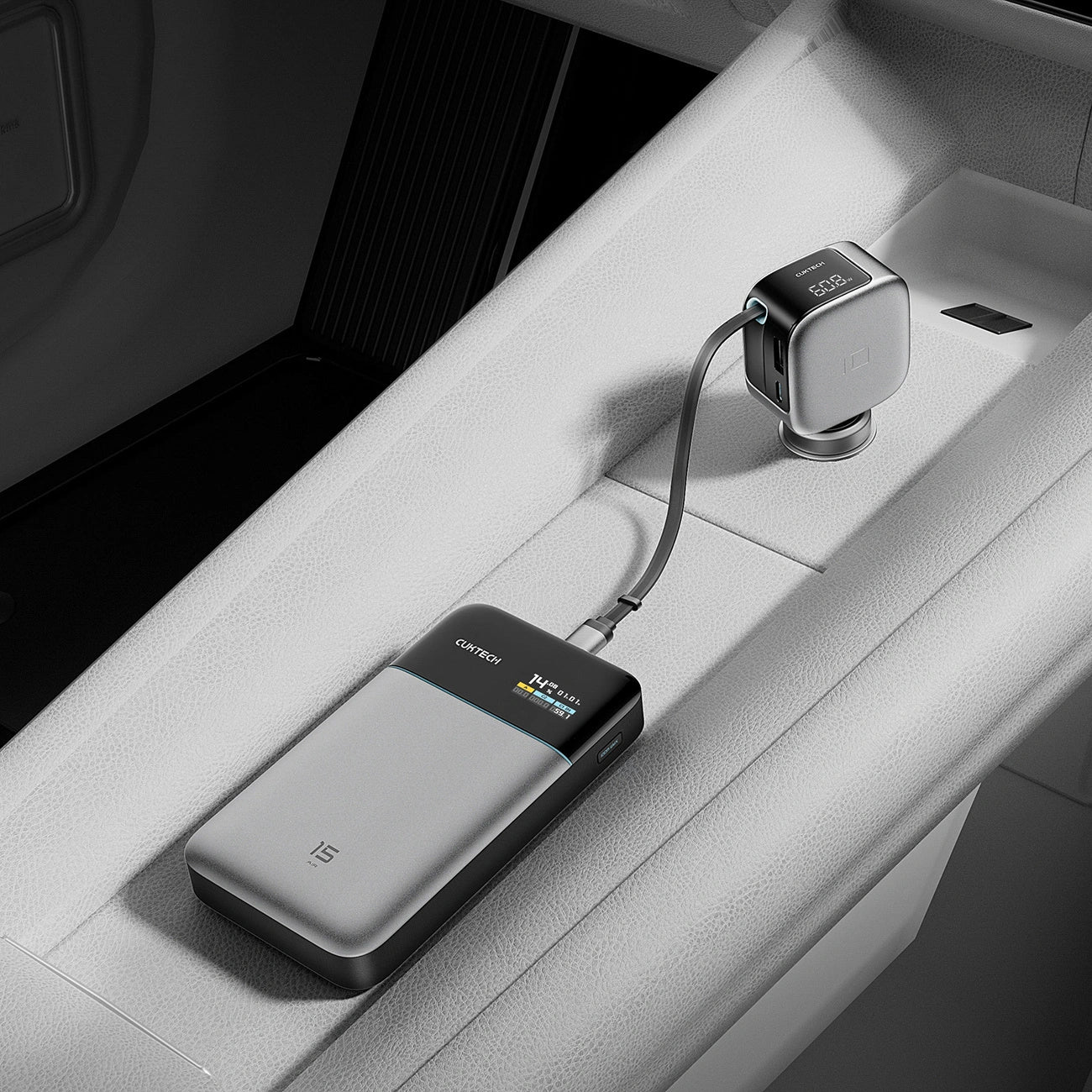 Caricatore Auto Con Cavo USB-C Cuktech CC903P Display, 100W, 5A, 1 x USB-A - 1 x USB-C, Grigio