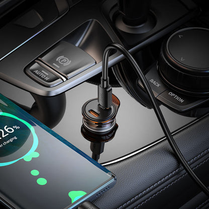 Caricabatterie Auto Con Cavo Lightning HOCO NZ16B, 45W, 3A, 2 x USB-C, Grigio