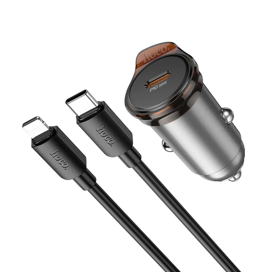 Caricabatterie Auto Con Cavo Lightning HOCO NZ16, 30W, 3A, 1 x USB-C, Grigio