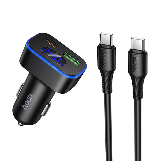Caricabatterie Auto Con Cavo USB-C HOCO Z63B Display, 48W, 3A, 1 x USB-A - 1 x USB-C, Nero
