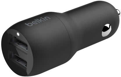 Caricatore Auto Con Cavo USB-C Belkin BoostCharge Dual, 24W, 2.4A, 2 x USB-A, Nero CCE001bt1MBK