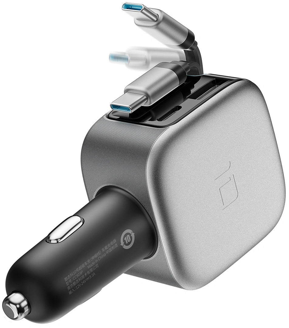 Caricatore Auto Con Cavo USB-C Cuktech CC903P Display, 100W, 5A, 1 x USB-A - 1 x USB-C, Grigio