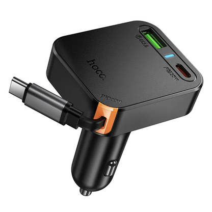 Caricabatterie Auto Con Cavo USB-C HOCO NZ18, 65W, 3A, 1 x USB-A - 1 x USB-C, Nero