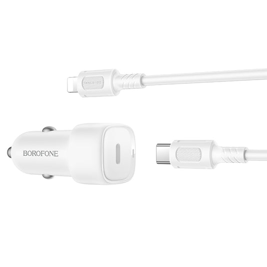 Caricabatterie Auto con Cavo Lightning Borofone BZ34B Cloud, 20W, 3A, 1 x USB-A - 1 x USB-C, Bianco