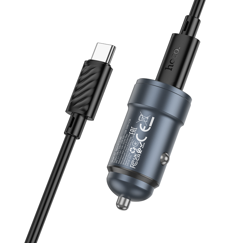 Caricatore Auto Con Cavo USB-C HOCO Z57, 30W, 3A, 1 x USB-C, Grigio