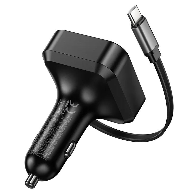 Caricabatterie Auto Con Cavo USB-C HOCO NZ18, 65W, 3A, 1 x USB-A - 1 x USB-C, Nero