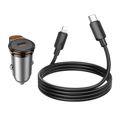 Caricabatterie Auto Con Cavo Lightning HOCO NZ16, 30W, 3A, 1 x USB-C, Grigio