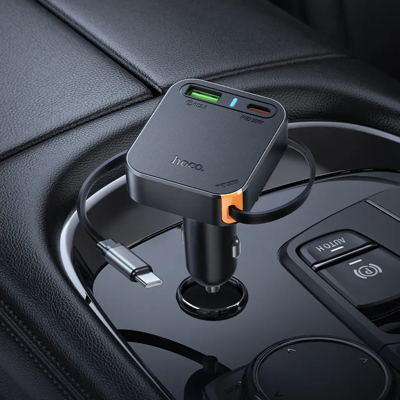 Caricabatterie Auto Con Cavo USB-C HOCO NZ18, 65W, 3A, 1 x USB-A - 1 x USB-C, Nero