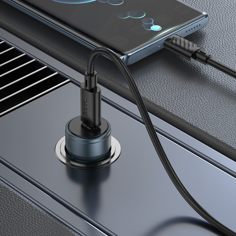 Caricatore Auto Con Cavo USB-C HOCO Z57, 30W, 3A, 1 x USB-C, Grigio