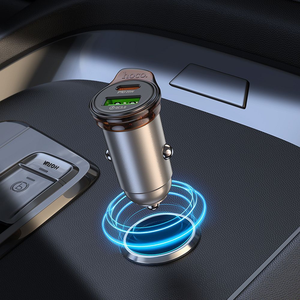 Car Charger with USB-C Cable HOCO NZ16A, 43W, 3A, 1 x USB-A - 1 x USB-C, Gray