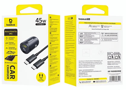 Caricabatterie Auto con Cavo USB-C Baseus PrimeTrip VP2, 45W, 3A, 1 x USB-C, Nero C0206800