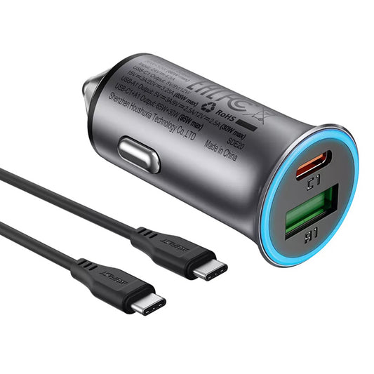 Caricabatterie Auto con Cavo USB-C Acefast B16, 95W, 3.25A, 1 x USB-A - 1 x USB-C, Grigio