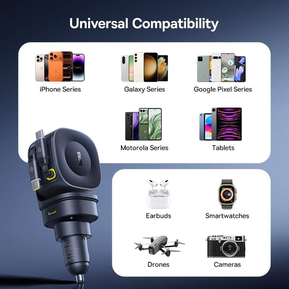 Caricabatterie Auto con Cavo USB-C Baseus PrimeTrip VR2 Max, 163W, 3A, 1 x USB-A - 1 x USB-C, Nero P10162701313-00