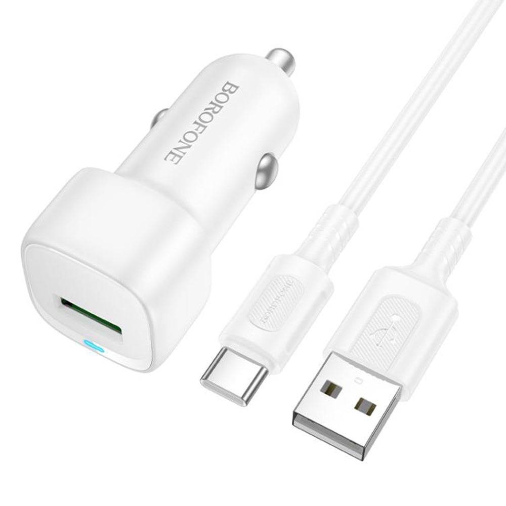 Caricabatterie Auto con Cavo USB-C Borofone BZ34 Cloud, 18W, 3A, 1 x USB-A, Bianco