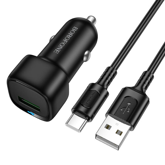 Car Charger with USB-C Cable Borofone BZ34 Cloud, 18W, 3A, 1 x USB-A, Black