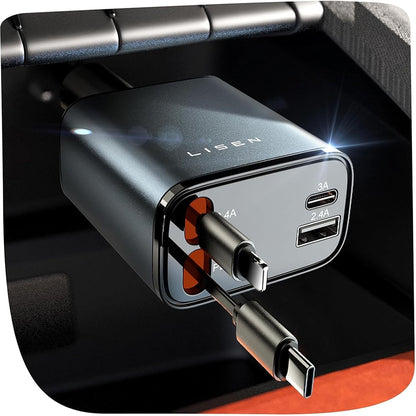 Lisen Car Charger with USB-C / Lightning Cable, 69W, 3A, 1 x USB-A - 1 x USB-C, Black YL0224040031
