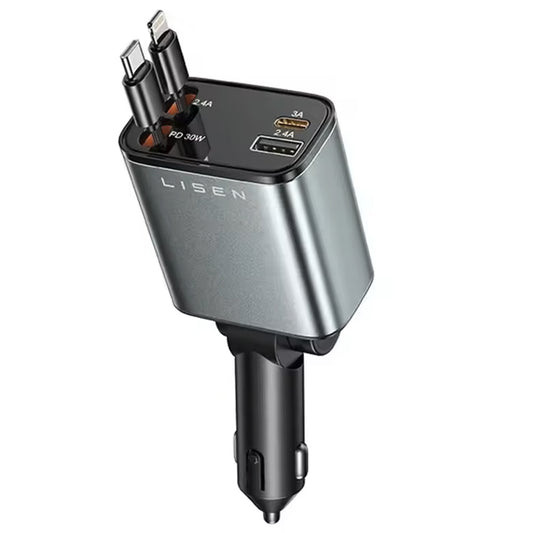 Caricabatterie Auto Con Cavo USB-C / Lightning Lisen, 69W, 3A, 1 x USB-A - 1 x USB-C, Nero YL0224040031