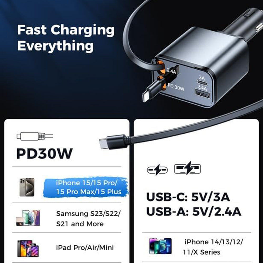 Caricabatterie Auto Con Cavo USB-C / Lightning Techsuit C1 NanoVoltX, 69W, 3A, 1 x USB-A - 1 x USB-C, Grigio
