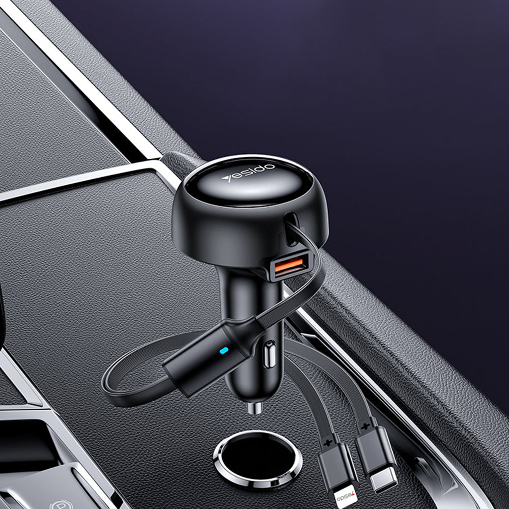 Caricabatterie Auto con Cavo USB-C / Lightning Yesido Y61, 53W, 3A, 1 x USB-A, Nero