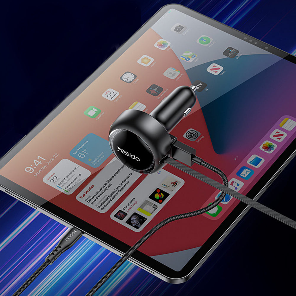 Caricabatterie Auto con Cavo USB-C / Lightning Yesido Y61, 53W, 3A, 1 x USB-A, Nero