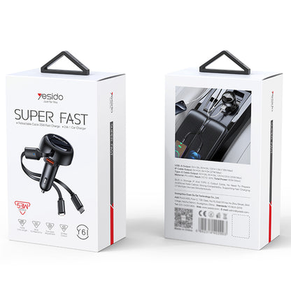 Caricabatterie Auto con Cavo USB-C / Lightning Yesido Y61, 53W, 3A, 1 x USB-A, Nero