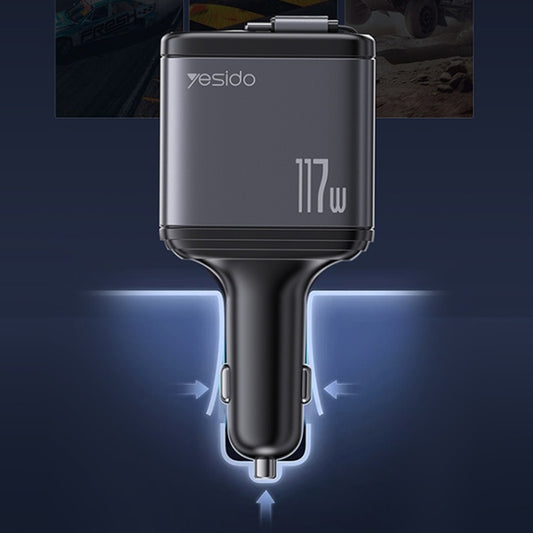 Caricabatterie Auto con Cavo USB-C / Lightning Yesido Y63 Display, 117W, 3A, 1 x USB-A - 1 x USB-C, Grigio