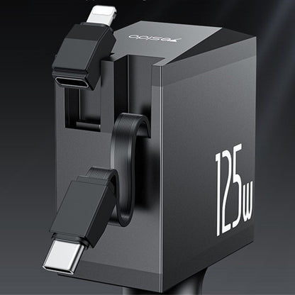 Car Charger with USB-C / Lightning Cable Yesido Y71 Display, 125W, 3A, 1 x USB-A - 1 x USB-C, Black