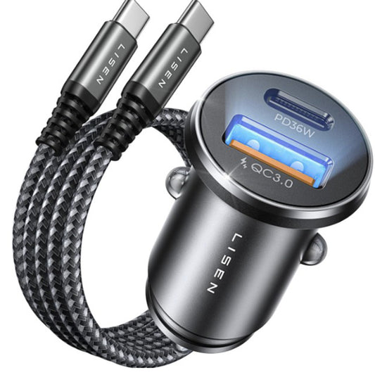 Caricabatterie Auto con Cavo USB-C Lisen, 51W, 3A, 1 x USB-A - 1 x USB-C, Blu Navy YL0223080047