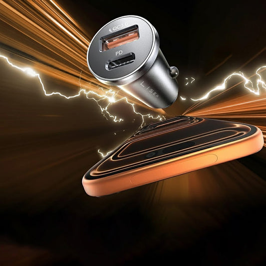 Caricabatterie Auto con Cavo USB-C Lisen, 51W, 3A, 1 x USB-A - 1 x USB-C, Blu Navy YL0223080047