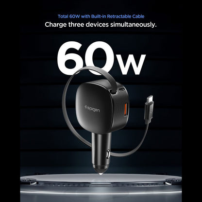 Caricabatterie Auto con Cavo USB-C Spigen EV603BT Essential, 60W, 3A, 1 x USB-A - 1 x USB-C, Nero