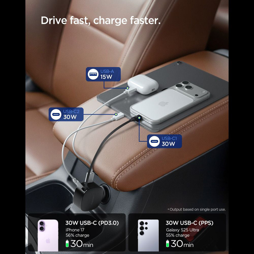 Caricabatterie Auto con Cavo USB-C Spigen EV603BT Essential, 60W, 3A, 1 x USB-A - 1 x USB-C, Nero