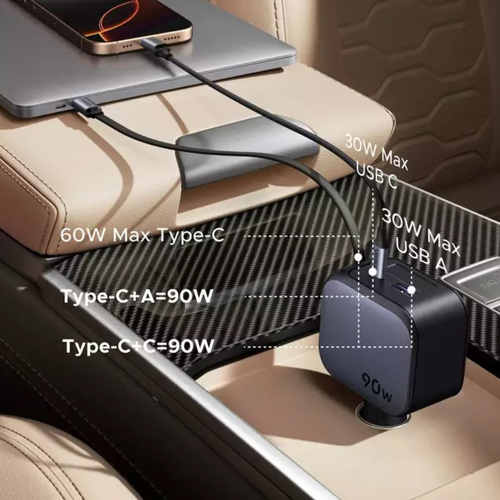 Caricabatterie Auto Con Cavo USB-C UGREEN EC603, 90W, 3A, 1 x USB-A - 1 x USB-C, Grigio