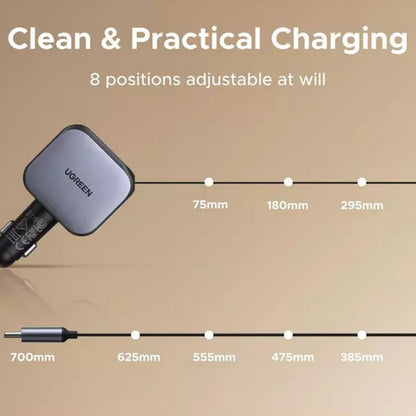 Caricabatterie Auto Con Cavo USB-C UGREEN EC603, 90W, 3A, 1 x USB-A - 1 x USB-C, Grigio