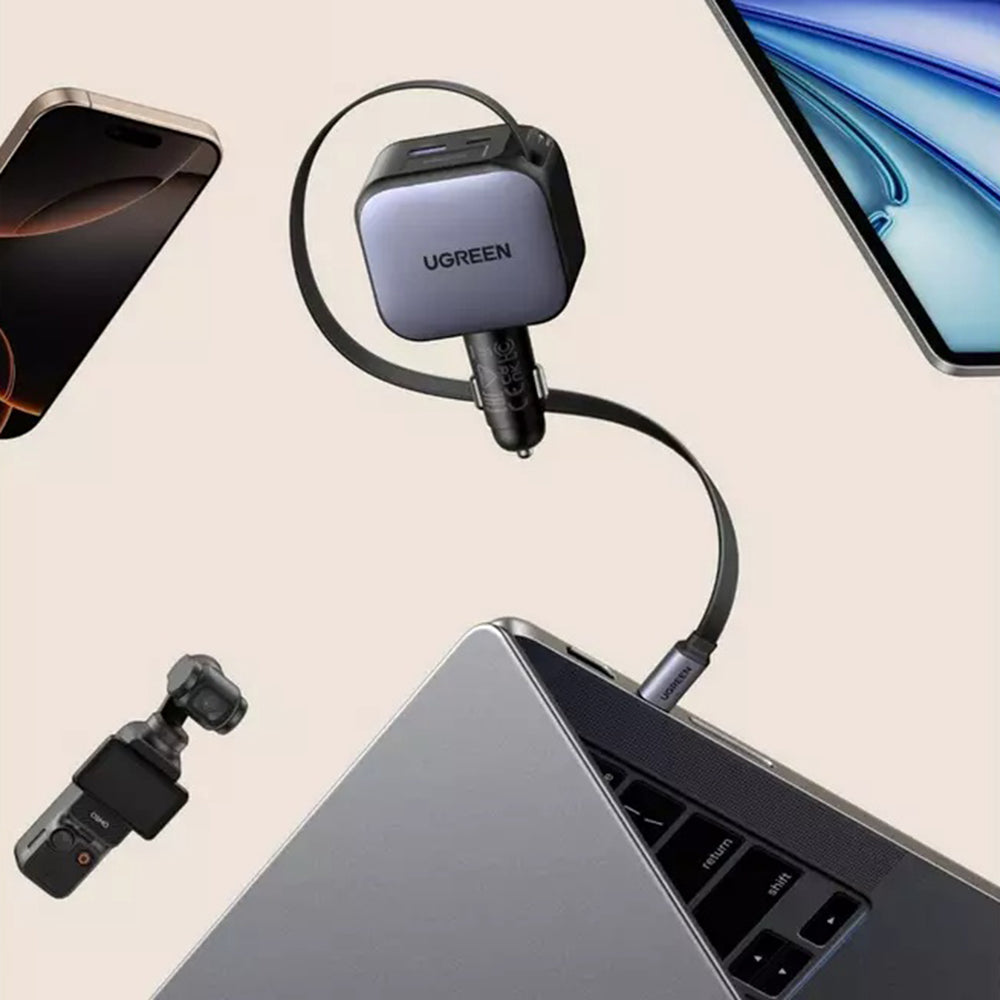 Caricabatterie Auto Con Cavo USB-C UGREEN EC603, 90W, 3A, 1 x USB-A - 1 x USB-C, Grigio