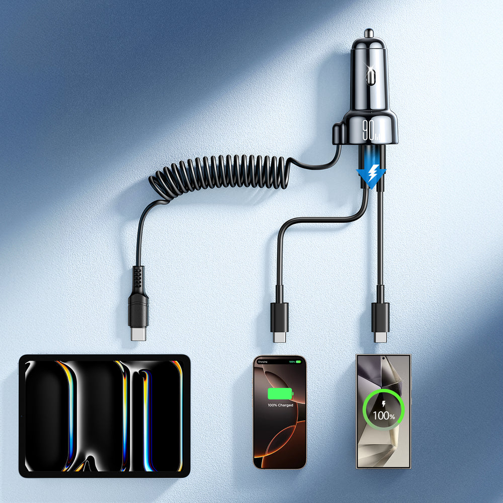 Caricabatterie Auto con Cavo USB-C Joyroom JR-CL07, 72W, 3A, 1 x USB-A - 1 x USB-C, Nero