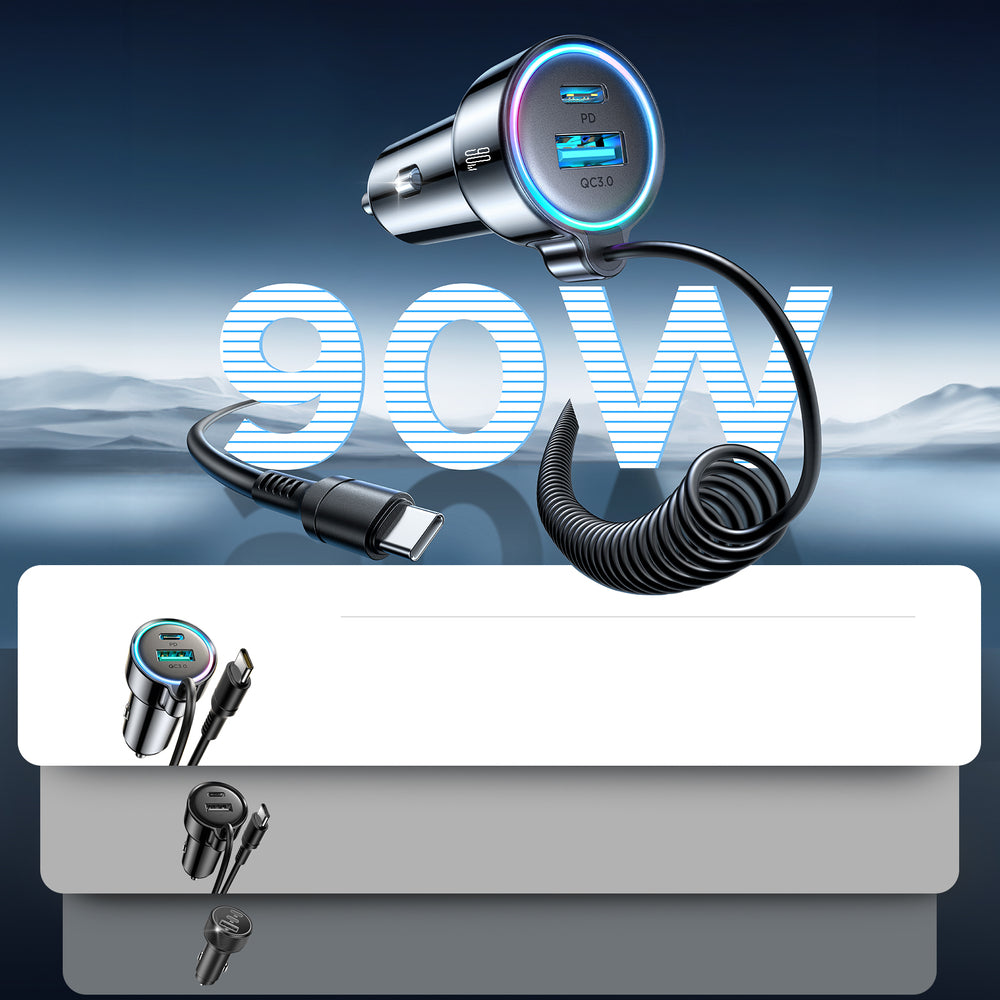 Caricabatterie Auto con Cavo USB-C Joyroom JR-CL07, 72W, 3A, 1 x USB-A - 1 x USB-C, Nero