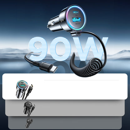 Caricabatterie Auto con Cavo USB-C Joyroom JR-CL07, 72W, 3A, 1 x USB-A - 1 x USB-C, Nero