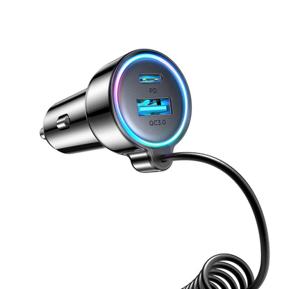 Caricabatterie Auto con Cavo USB-C Joyroom JR-CL07, 72W, 3A, 1 x USB-A - 1 x USB-C, Nero