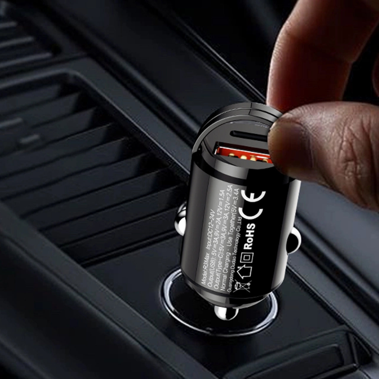 Caricabatterie Auto Dudao R3MAX, 48W, 3A, 1 x USB-A - 1 x USB-C, Nero