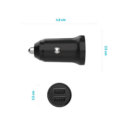 Fixed Auto Charger, 15.5W, 3A, 2 x USB-A, Black